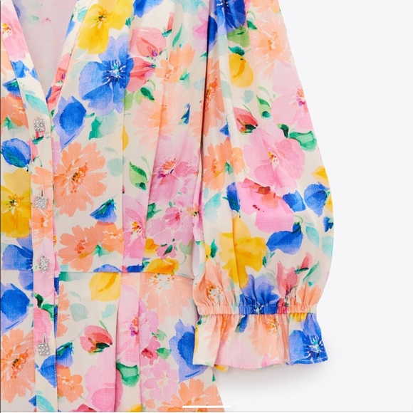 ZARA Printed Blouse with Jewel Button - Picture 5 of 7